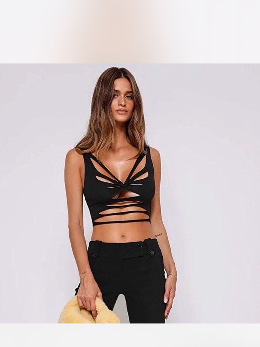 Tiger Mist Black Strappy Kehlani Cutout Crop Top